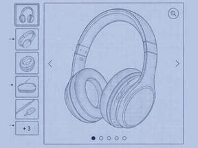 Image of headphones on a blueprint of a product page