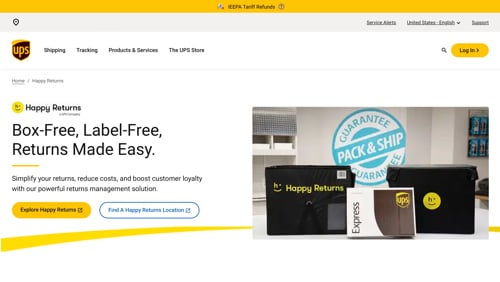 Página da UPS Happy Returns