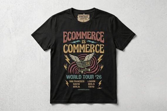 T-shirt with "Ecommerce Is Commerce" design. T-shirt with "Ecommerce Is Commerce" design.
