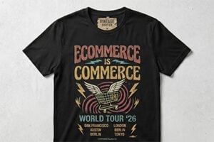 T-shirt is "Ecommerce Is Commerce" design