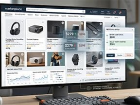 Screenshot of a hypothetical markeplace on a large computer screen