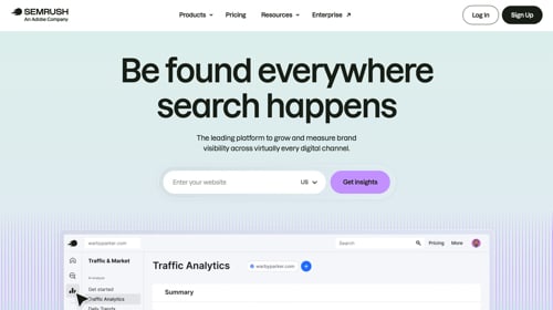 Página inicial do SEMrush
