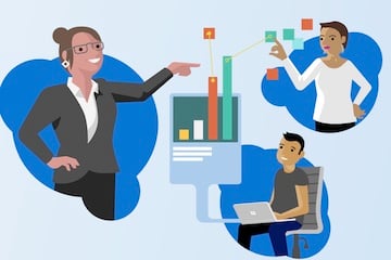 Illustration from Bing Webmaster Tools of 3 people analyzing data