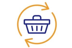 Illustration of a flywheel surrounding a shopping basket