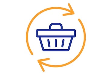 Illustration of a flywheel surrounding a shopping basket