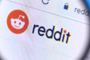 Reddit logo behind a magnifying glass
