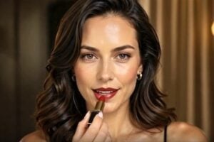 Image from Pollo AI of a female applying lipstick