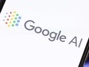 Illustration on a smartphone of "Google AI" text/logo