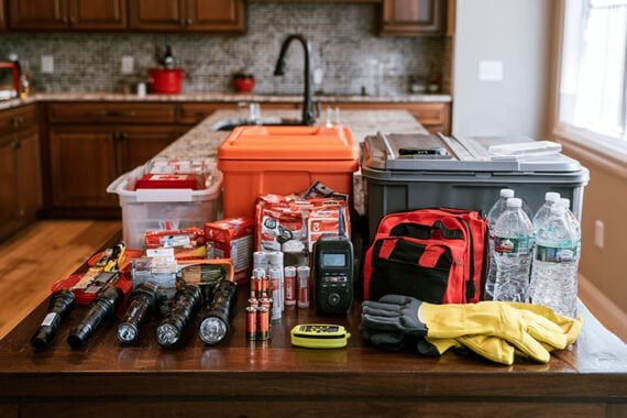 Image of a table with emergency supplies Image of a table with emergency supplies