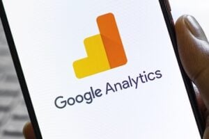 Google Analytics logo on a smartphone screen