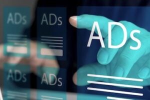 Illustration of the word "Ads" above a keyboard