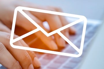 Illustration of a physical envelope above a keyboard