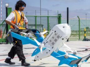 Image from Amazon AI of a worker with a large drone