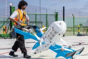 Image from Amazon AI of a worker with a large drone