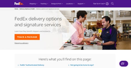 Home page of FedEx