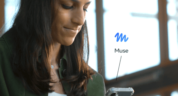 From Meta, photo of a female holding a phone with "Muse" speech bubble beside it