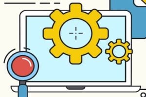 Illustration of tools on a laptop screen