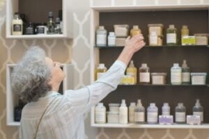 Female in a spa shopping for beauty products