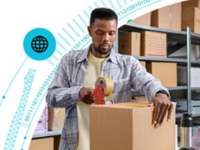 Image from FedEx.com of a male preparing a shipping box