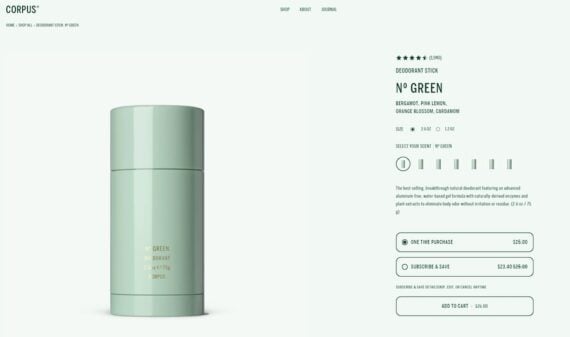 Desktop version of Corpus deodorant product page