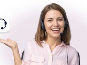 Image from Moengage of a female wearing a microphone headset
