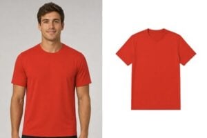 Image from the Vercel store demo of a male wearing a red t-shirt