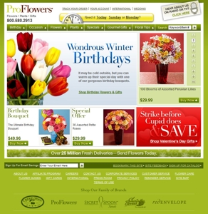 Screen capture of the high converting ProFlowers website