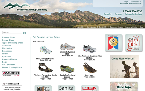 Boulder Running Company home page.