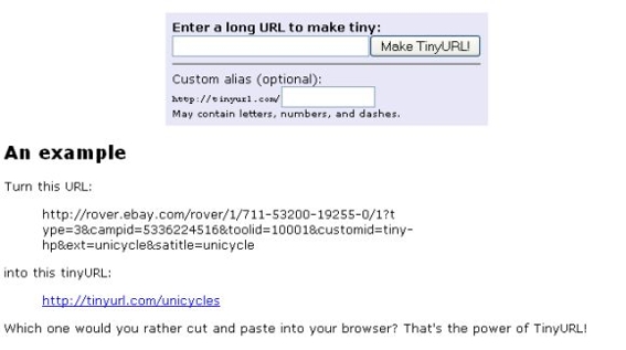 Screenshot of TinyURL home page.