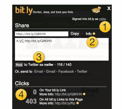 Screenshot of Bit.ly bookmarklet.