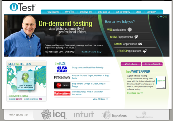 uTest home page.