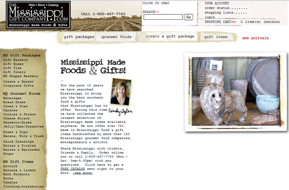 The Mississippi Gift Company home page.