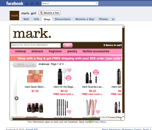 Screen capture of mark. shop on Facebook.