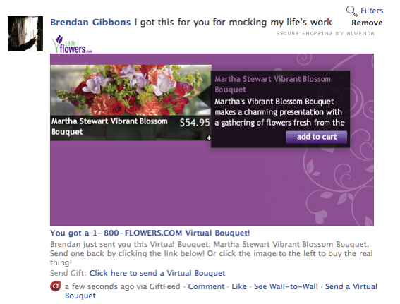 Screenshot of a 1-800-Flowers virtual bouquet.