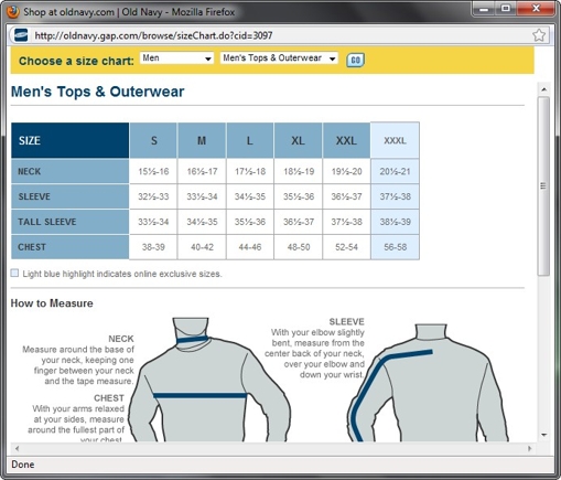 Old Navy Shirt Size Chart