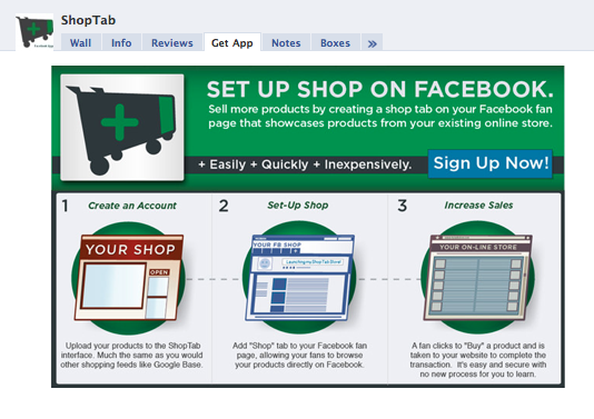 Screenshot of ShopTab's integration with Facebook.