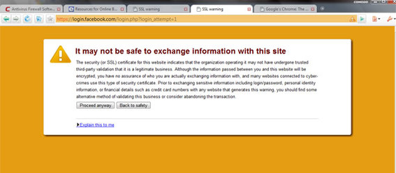Screen capture of Comodo Dragon security warning.