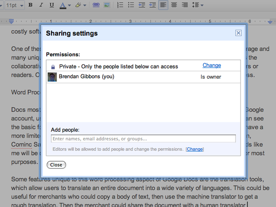 Online collaboration with Google Docs - sharing a doc and adding