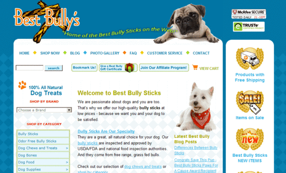 Best Bully Sticks home page.