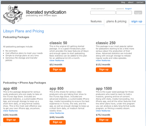 Screen capture, Lipsyn's pricing page.