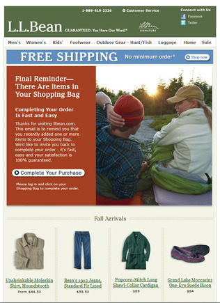Sample of a remarketing email from L.L.Bean. (Image courtesy of RevenueExpect.)
