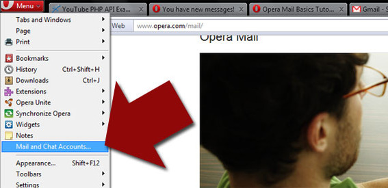 "Mail and Chat Accounts" under the "Opera" tab.