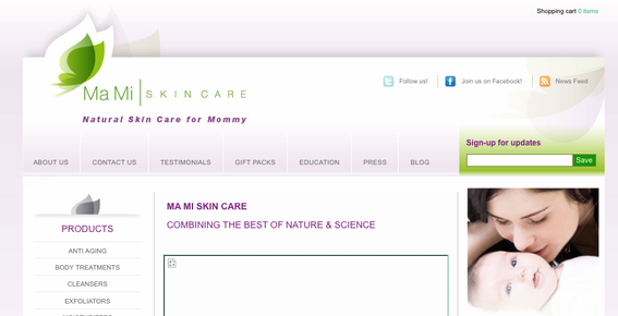 Ma Mi Skin Care home page.