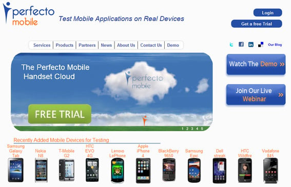 PerfectoMobile.com home page.