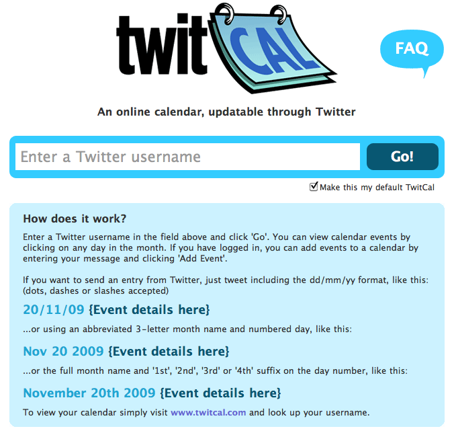 TwitCal online, updatable Twitter calendar.