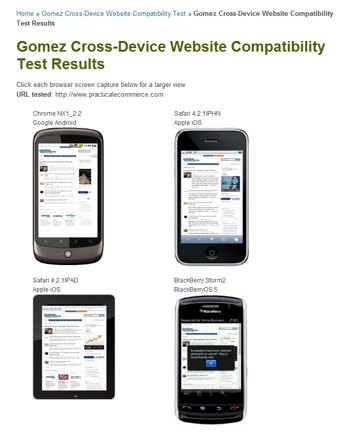 Gomez.com cross-device browser test results.