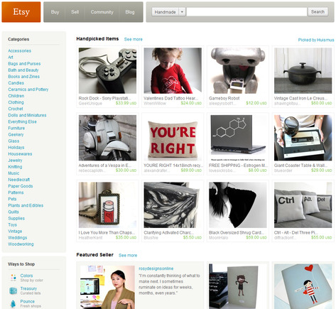 Etsy.com home page.