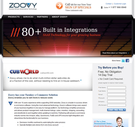 Zoovy home page.