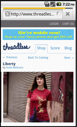 Threadless product page on a smart phone.