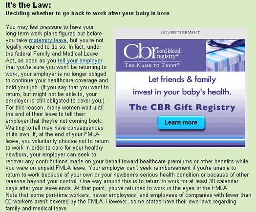 BabyCenter’s email newsletter features an advertisement that is targeted to expectant mothers.
